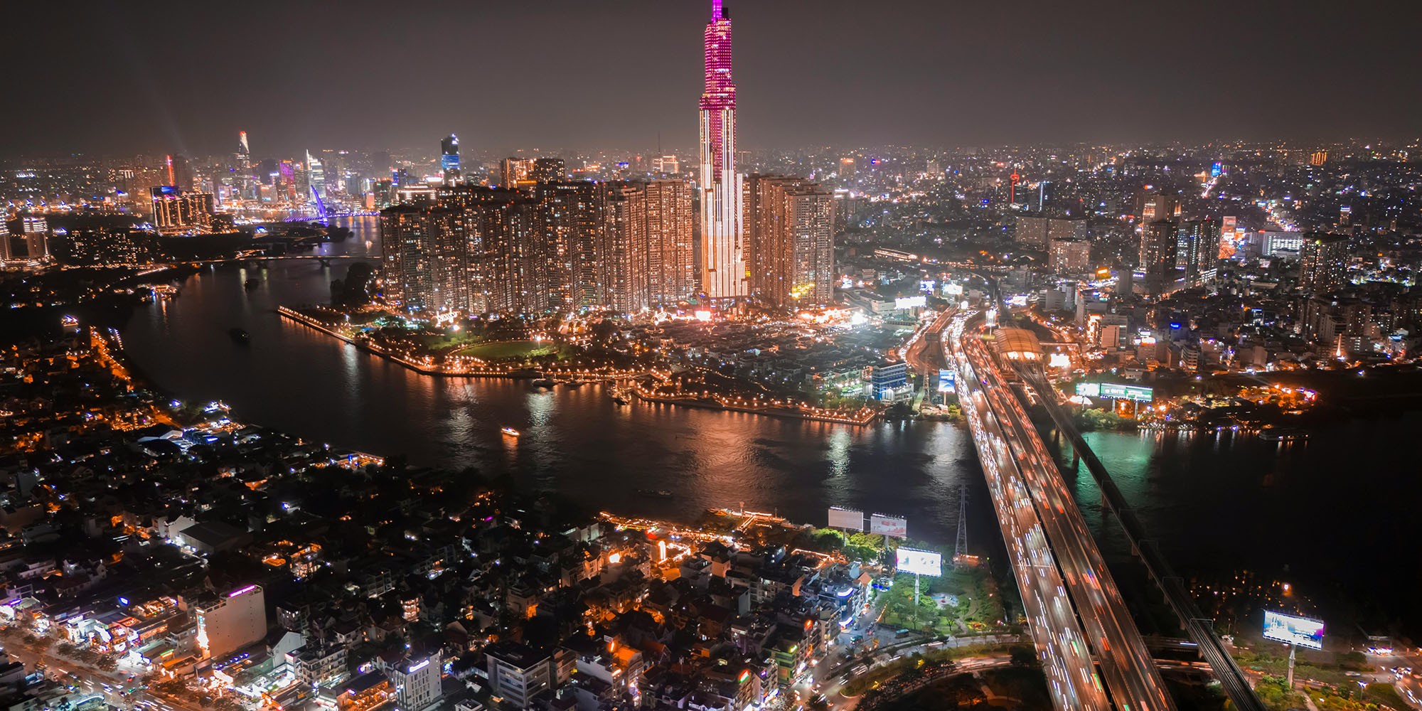 Saigon river sunset and Saigon River view by night
